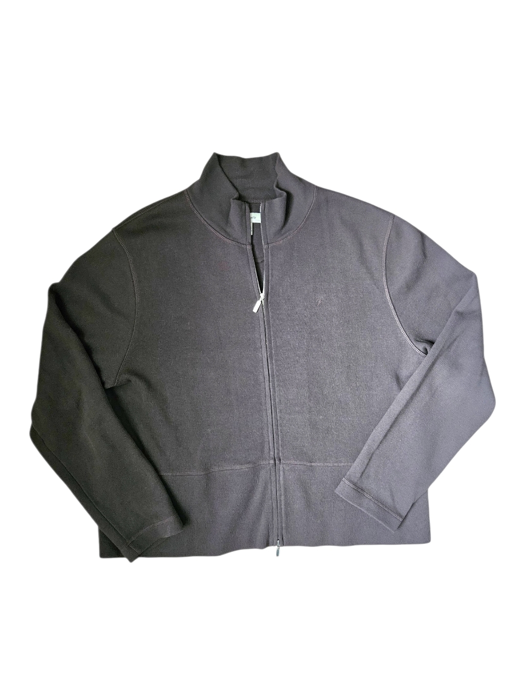 FACONNABLE Charcoal Gray Full Zip 100% Cotton Knit Mock Neck Jacket | SZ XL